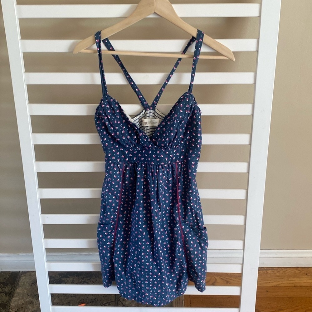 Hollister Navy Blue Pink White Polka Dot Mini Racerback Dress Size Medium